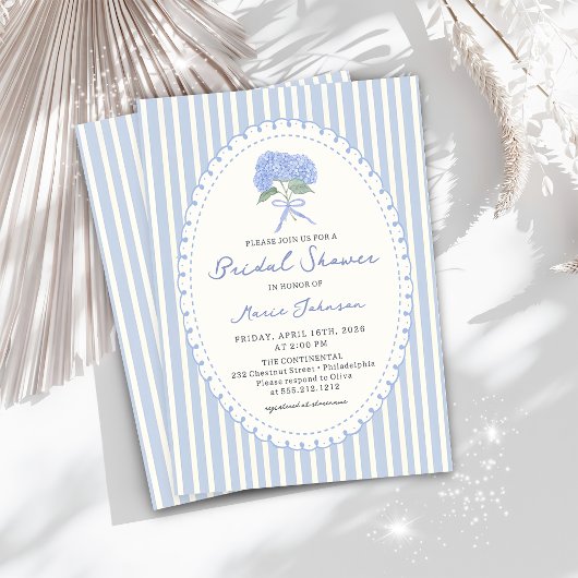Blue Hydrangea Stripes Bridal Shower Invitation Einladung