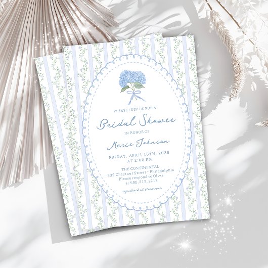 Blue Hydrangea Stripes Bridal Shower Invitation Einladung