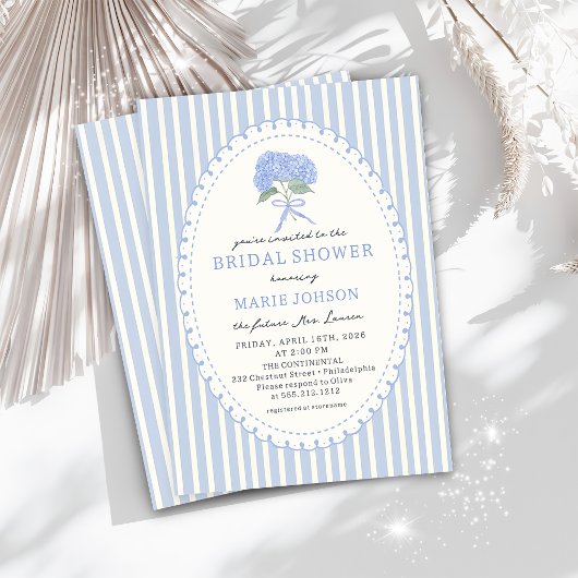 Blue Hydrangea Stripes Bridal Shower Invitation Einladung