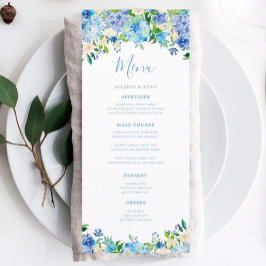 Blue Hydrangea Summer Floral Wedding Menus Menükarte