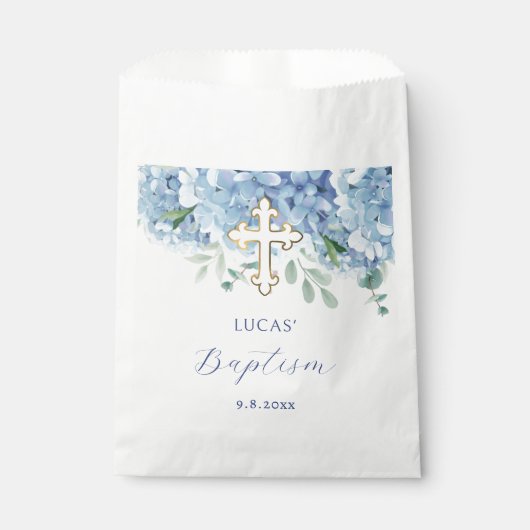 Blue Hydrangea Taufe Geschenktütchen (Vorderseite)