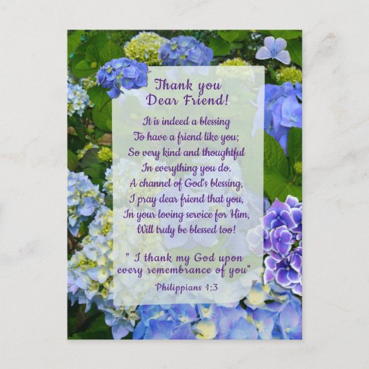 Blue Hydrangea Thank You Postkarte (Vorderseite)