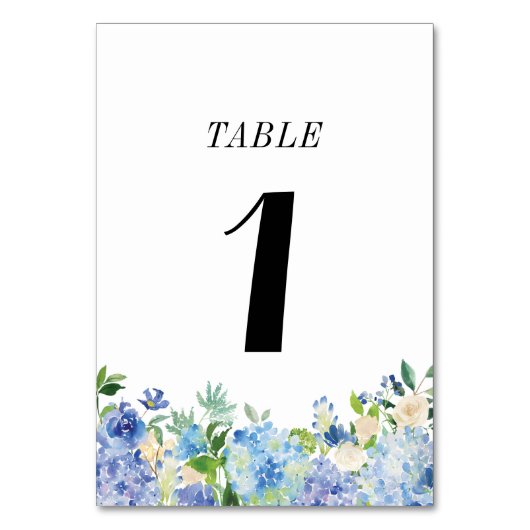 Blue Hydrangea Tischnummer Card - Tabelle 1 (Vorderseite)