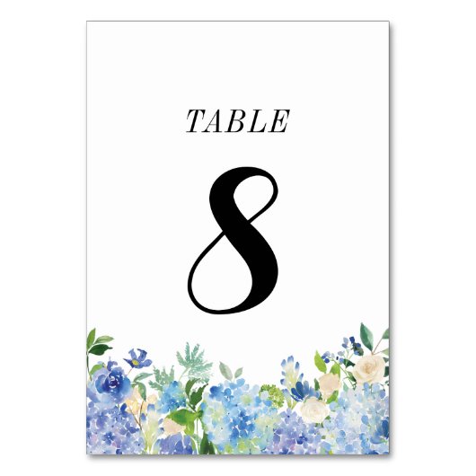 Blue Hydrangea Tischnummer Card - Tabelle acht (Vorderseite)