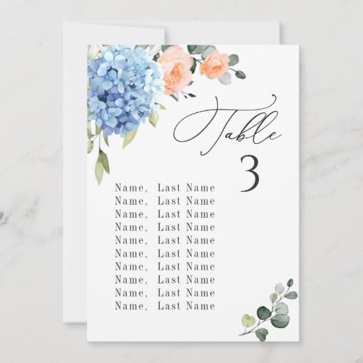 Blue Hydrangea Tischnummer Seekartenkarten (Vorderseite)