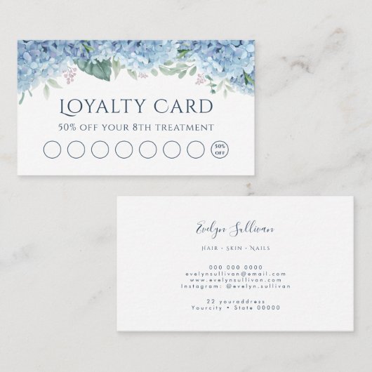 Blue Hydrangea Treuekarte Visitenkarte (Vorne/Hinten)