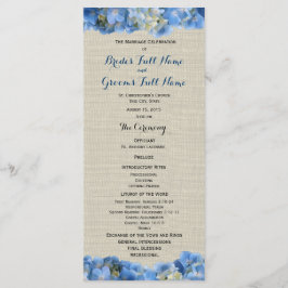 Blue Hydrangea und Burlap Wedding Programm