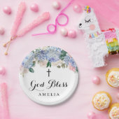 Blue Hydrangea und Elfenbeinküste Rose Gott segne  Pappteller (Party)