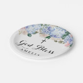 Blue Hydrangea und Elfenbeinküste Rose Gott segne  Pappteller (Schrägansicht)