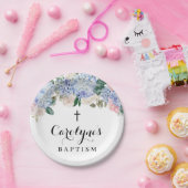 Blue Hydrangea und Elfenbeinküste Rose Taufe Pappteller (Party)