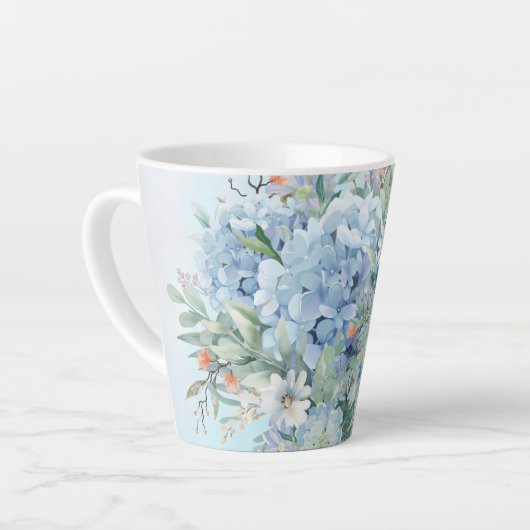 Blue Hydrangea und Floral Latte Tasse (Linke Ecke)