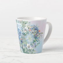 Blue Hydrangea und Floral Latte Tasse