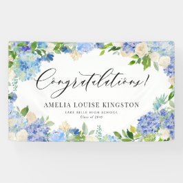 Blue Hydrangea und Ivory Rose Graduation Party Banner