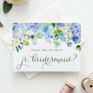 Blue Hydrangea und Ivory Rose Junior Bridesmaid Einladungspostkarte