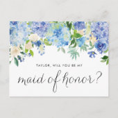 Blue Hydrangea und Ivory Rose Trauzeugin Einladungspostkarte (Vorderseite)
