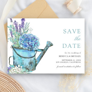 Blue Hydrangea und Lavender Floral Wedding Save The Date