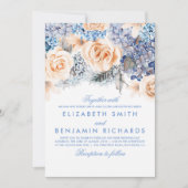 Blue Hydrangea und Peach Blume - Blumenhochzeit Einladung (Vorderseite)