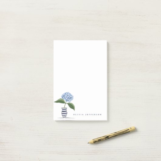 Blue Hydrangea und Personalisierte Striping Vase Post-it Klebezettel (Auf Schreibtisch)