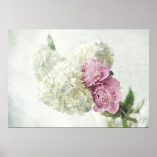Blue Hydrangea und Pink Peony Print Poster (Vorne)