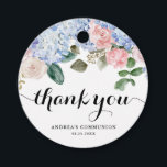 Blue Hydrangea und Rosa Kommunion Danke Geschenkanhänger<br><div class="desc">Feiern Sie den besonderen Tag Ihres kleinen mit einer personalisierten Touch mit unserer anpassbaren Blumen ersten heiligen Kommunion danken Ihnen für die Tags. Dieses botanische Design zeichnet sich durch delikate Aquarellblauen Hydrangeas, weiche Elfenbein- und Rosenrosen sowie ruhige Eukalyptus-Blätter aus und schafft so einen zeitlosen Look. Ideal, um eine blumengeschmückte Touch...</div>