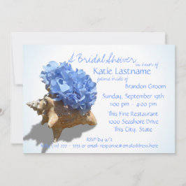 Blue Hydrangea und Seashell Brautparty Einladung