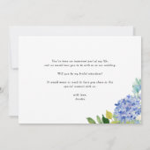 Blue Hydrangea und White Rose Bridal Attendant Einladung (Rückseite)