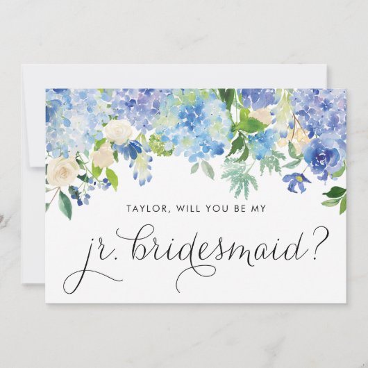 Blue Hydrangea und White Rose Junior Bridesmaid Einladung (Vorderseite)