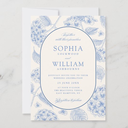 Blue Hydrangea Vintage Wedding Einladung (Vorderseite)