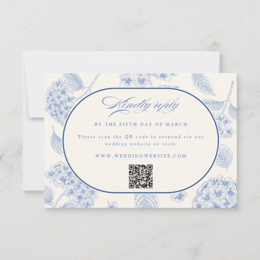 Blue Hydrangea Vintage Wedding  RSVP Karte (Vorderseite)
