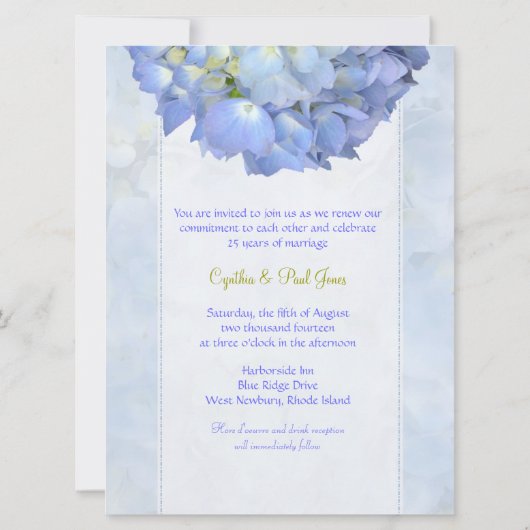 Blue Hydrangea Vow Renewal Einladung (Rückseite)