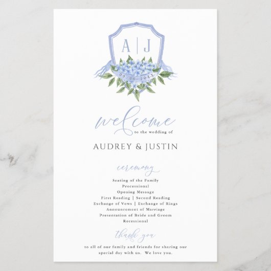 Blue Hydrangea Wappen Paper Program Flyer (Vorne)