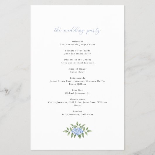 Blue Hydrangea Wappen Paper Program Flyer (Hinten)