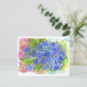 Blue Hydrangea Wasserfarbe Blume Art Postkarte (Stehend Vorderseite)