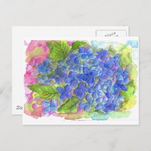 Blue Hydrangea Wasserfarbe Blume Art Postkarte (Vorne/Hinten)