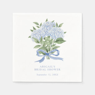 Blue Hydrangea Wasserfarbe Blume mit Bow Serviette