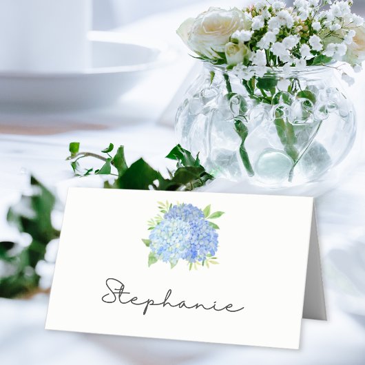Blue Hydrangea Wasserfarbe Blumenzehen Platzkarte