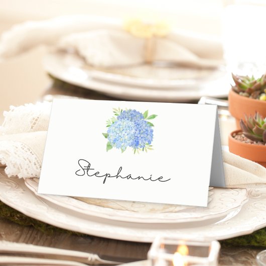Blue Hydrangea Wasserfarbe Blumenzehen Platzkarte