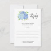 Blue Hydrangea Wasserfarbe Blumenzehen RSVP Karte (Vorderseite)