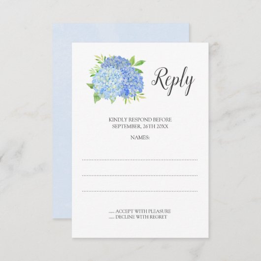 Blue Hydrangea Wasserfarbe Blumenzehen RSVP Karte (Vorne/Hinten)