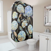 Blue Hydrangea Wasserfarbe: Dunkles, nahtloses Mus Duschvorhang (Beispiel)