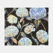 Blue Hydrangea Wasserfarbe: Dunkles, nahtloses Mus Fleecedecke (Vorderseite (Horizontal))