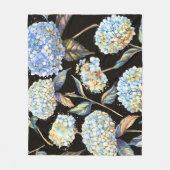 Blue Hydrangea Wasserfarbe: Dunkles, nahtloses Mus Fleecedecke (Vorderseite)