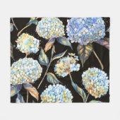 Blue Hydrangea Wasserfarbe: Dunkles, nahtloses Mus Fleecedecke (Vorderseite (Horizontal))