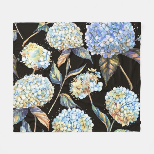 Blue Hydrangea Wasserfarbe: Dunkles, nahtloses Mus Fleecedecke (Vorderseite (Horizontal))