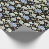 Blue Hydrangea Wasserfarbe: Dunkles, nahtloses Mus Geschenkpapier (Ecke)