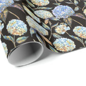 Blue Hydrangea Wasserfarbe: Dunkles, nahtloses Mus Geschenkpapier (Rolleneckpunkt)
