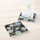 Blue Hydrangea Wasserfarbe: Dunkles, nahtloses Mus Glasuntersetzer (Schrägansicht)