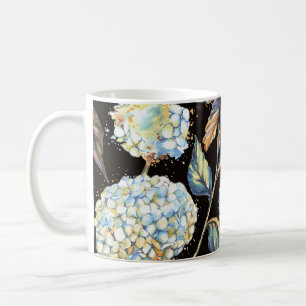 Blue Hydrangea Wasserfarbe: Dunkles, nahtloses Mus Kaffeetasse