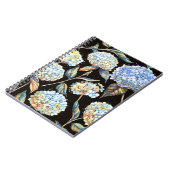 Blue Hydrangea Wasserfarbe: Dunkles, nahtloses Mus Notizblock (Linke Seite)