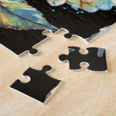 Blue Hydrangea Wasserfarbe: Dunkles, nahtloses Mus Puzzle (Seite)